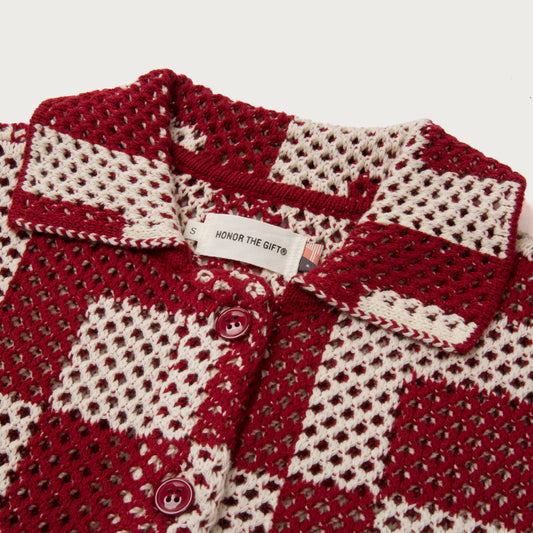 Unisex Crochet S/S Button Down - Brick