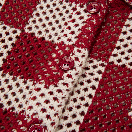Unisex Crochet S/S Button Down - Brick