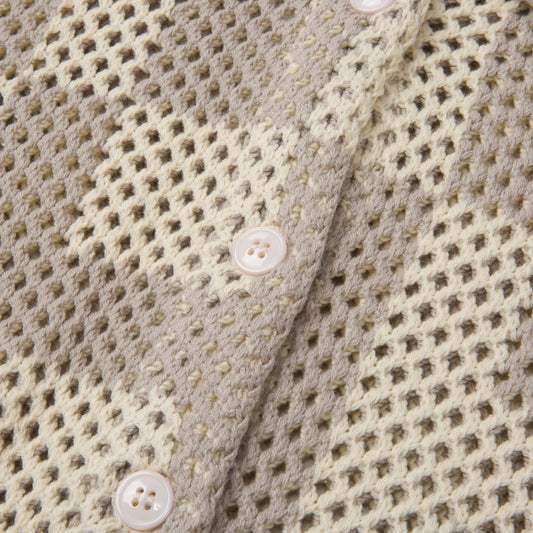Unisex Crochet S/S Button Down - Stone
