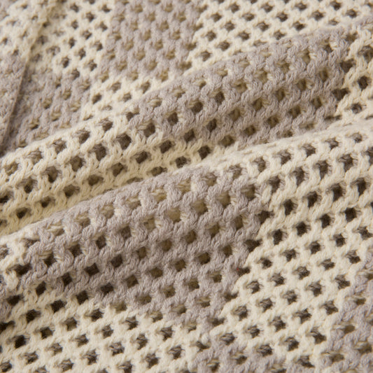 Unisex Crochet S/S Button Down - Stone