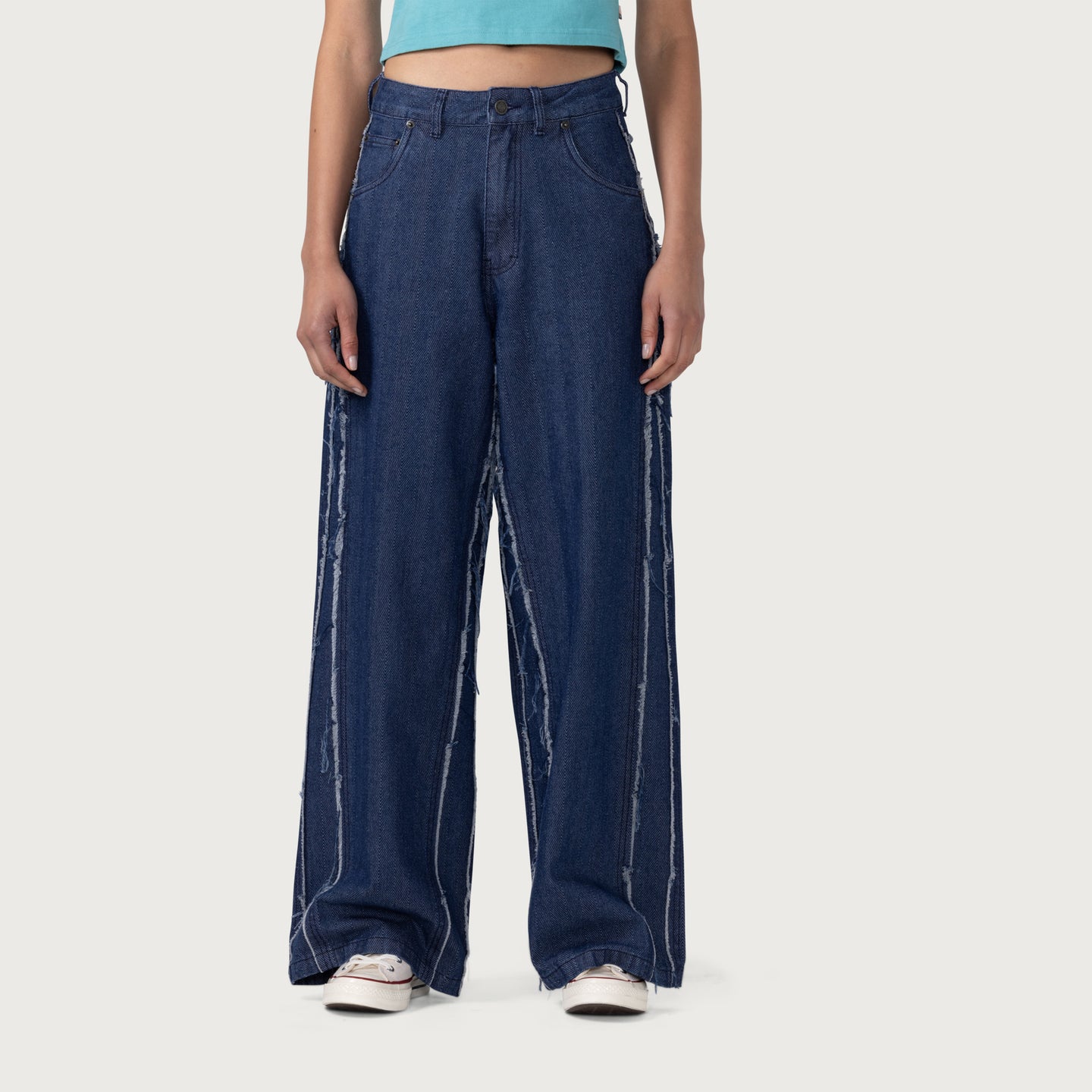 Womens Herringbone Wide Leg Pant - Blue