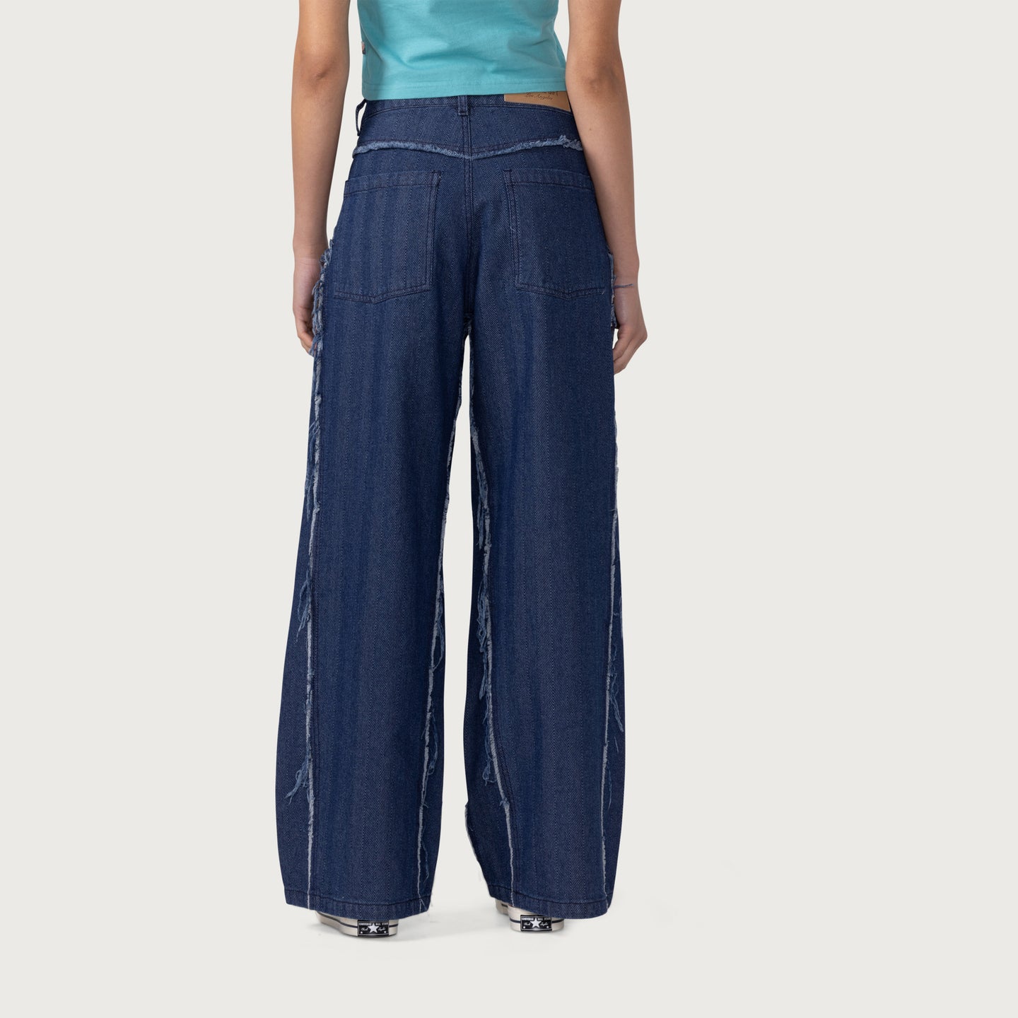 Womens Herringbone Wide Leg Pant - Blue