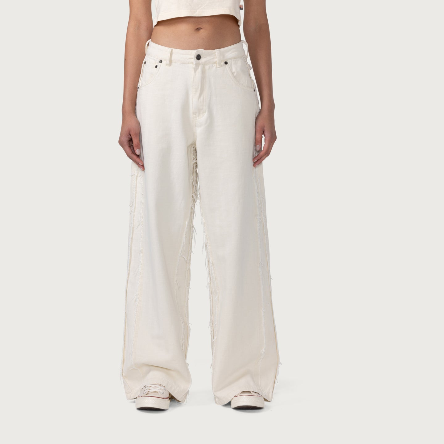 Womens Herringbone Wide Leg Pant - Bone