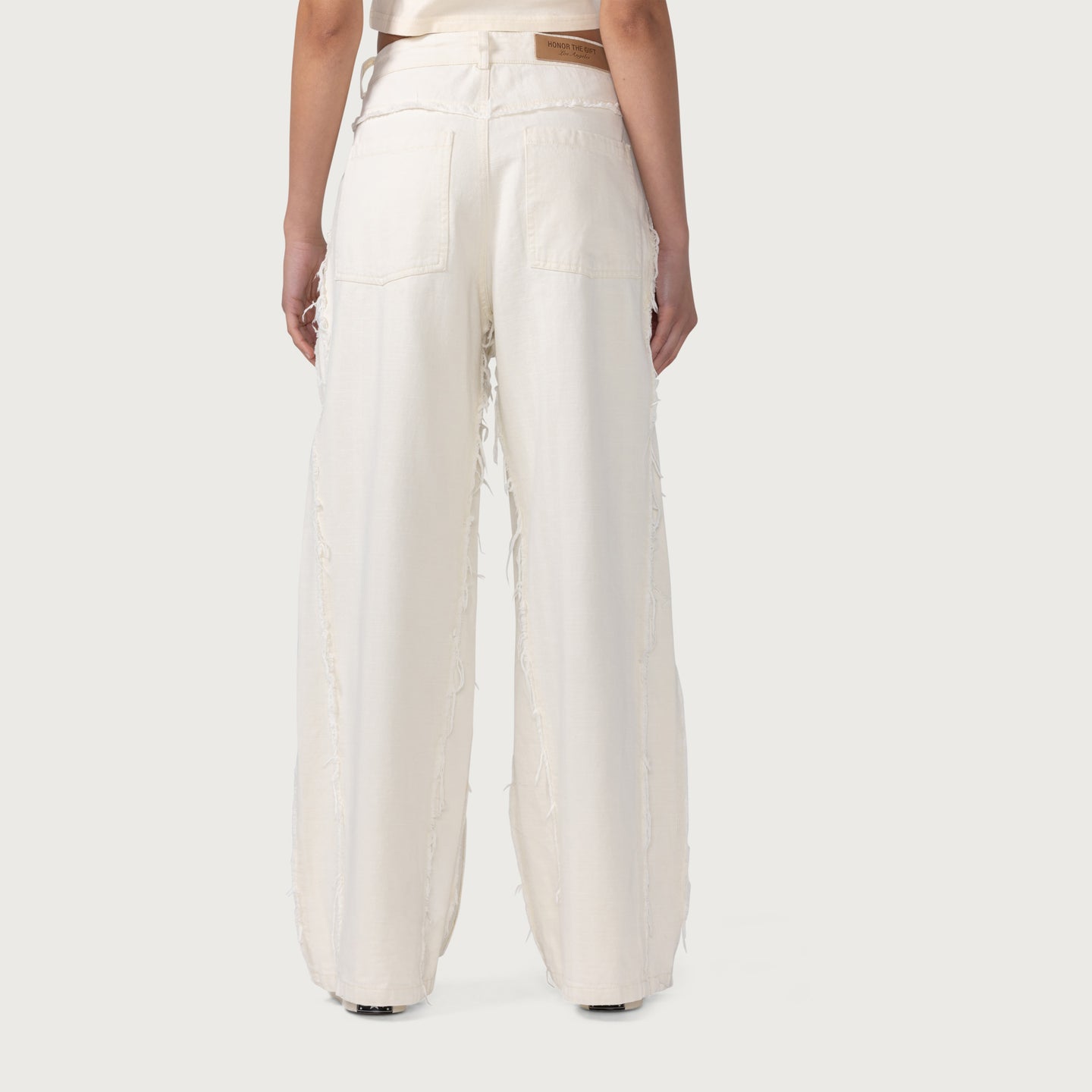 Womens Herringbone Wide Leg Pant - Bone