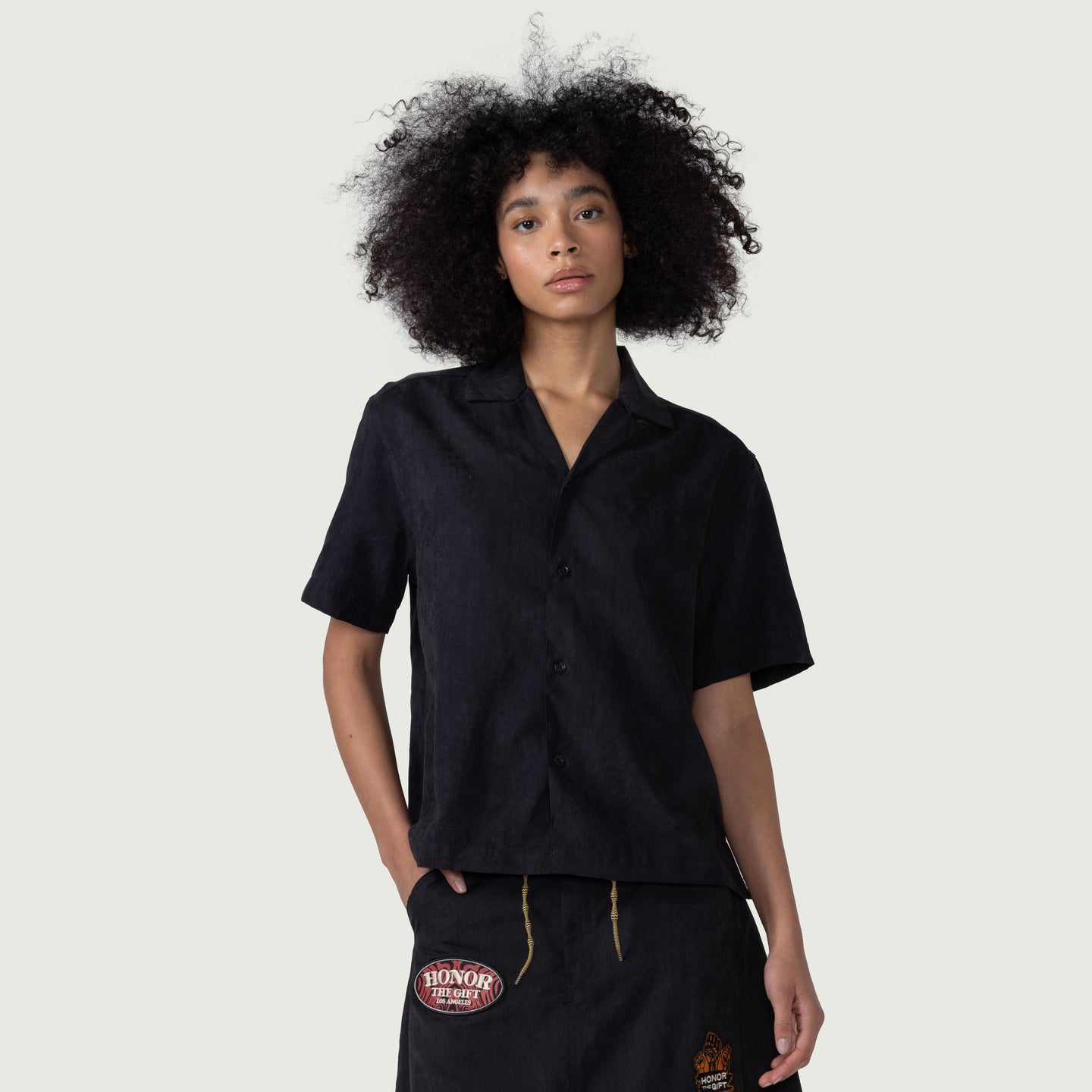 Womens Peached Camp Shirt - Black