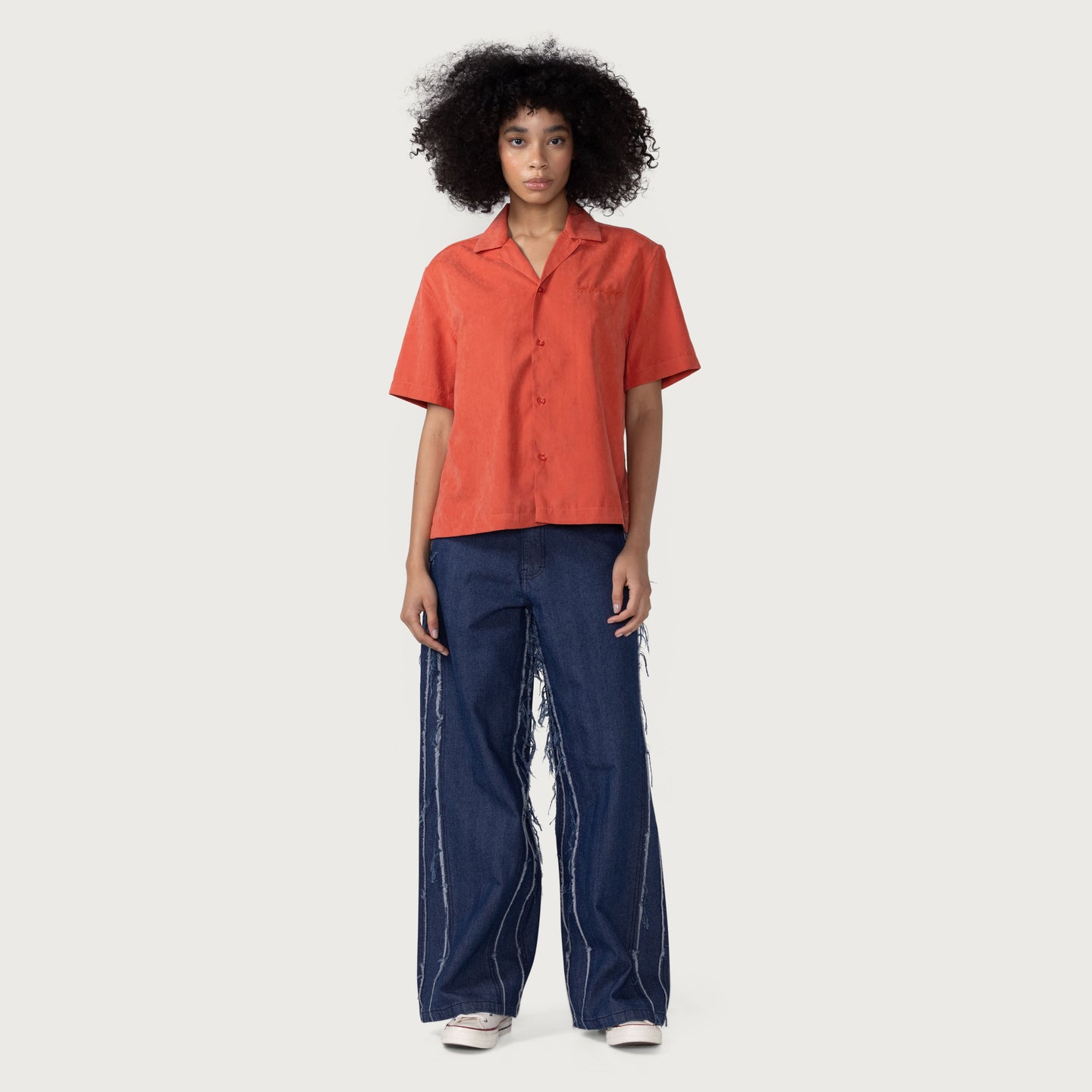 Womens Peached Camp Shirt - Brick