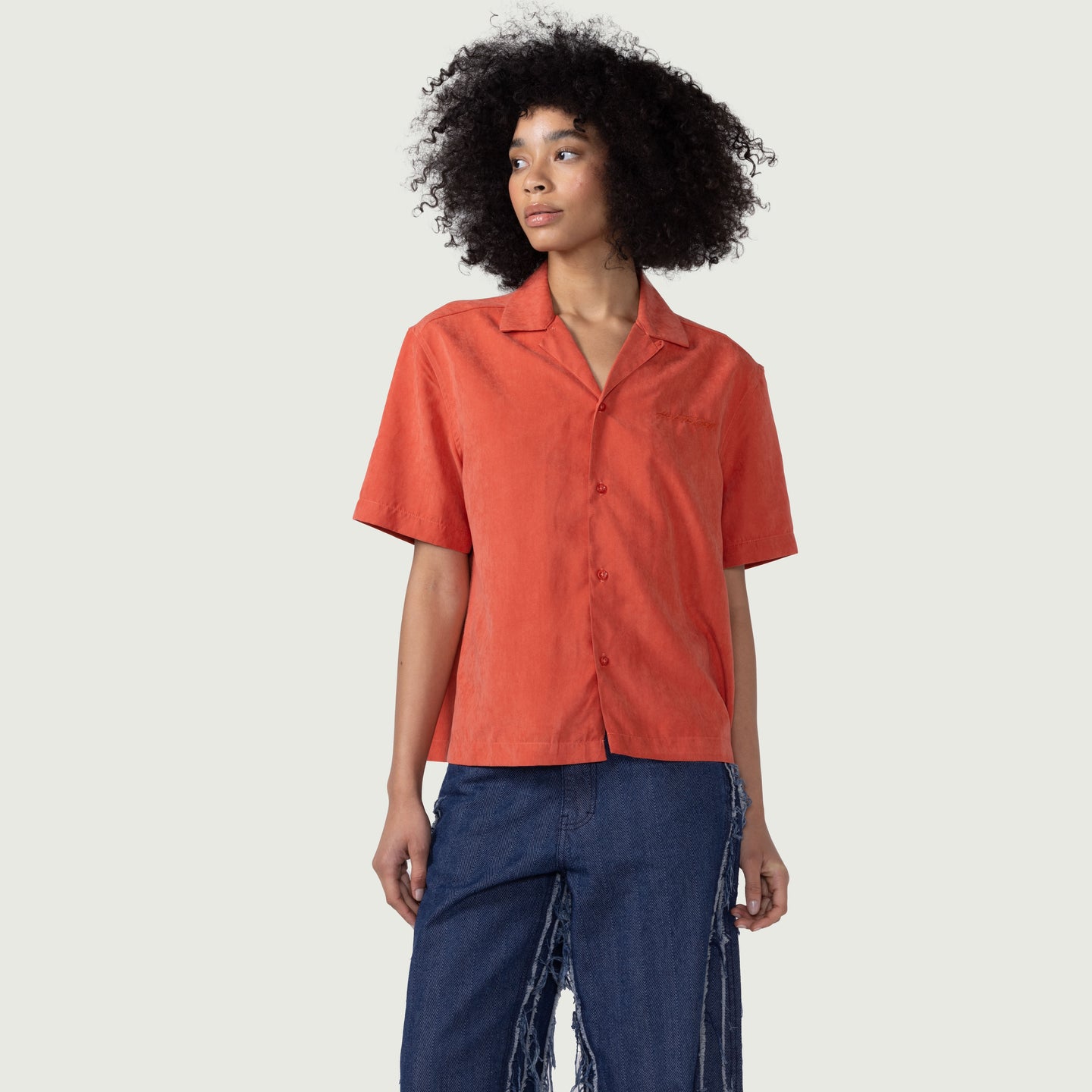 Womens Peached Camp Shirt - Brick