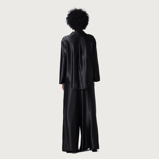 Loose Satin Stripe Wide Leg - Black