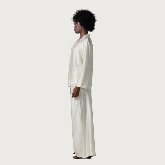 Loose Satin Stripe Wide Leg - Cream