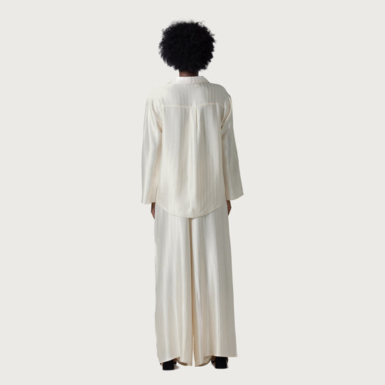 Loose Satin Stripe Wide Leg - Cream