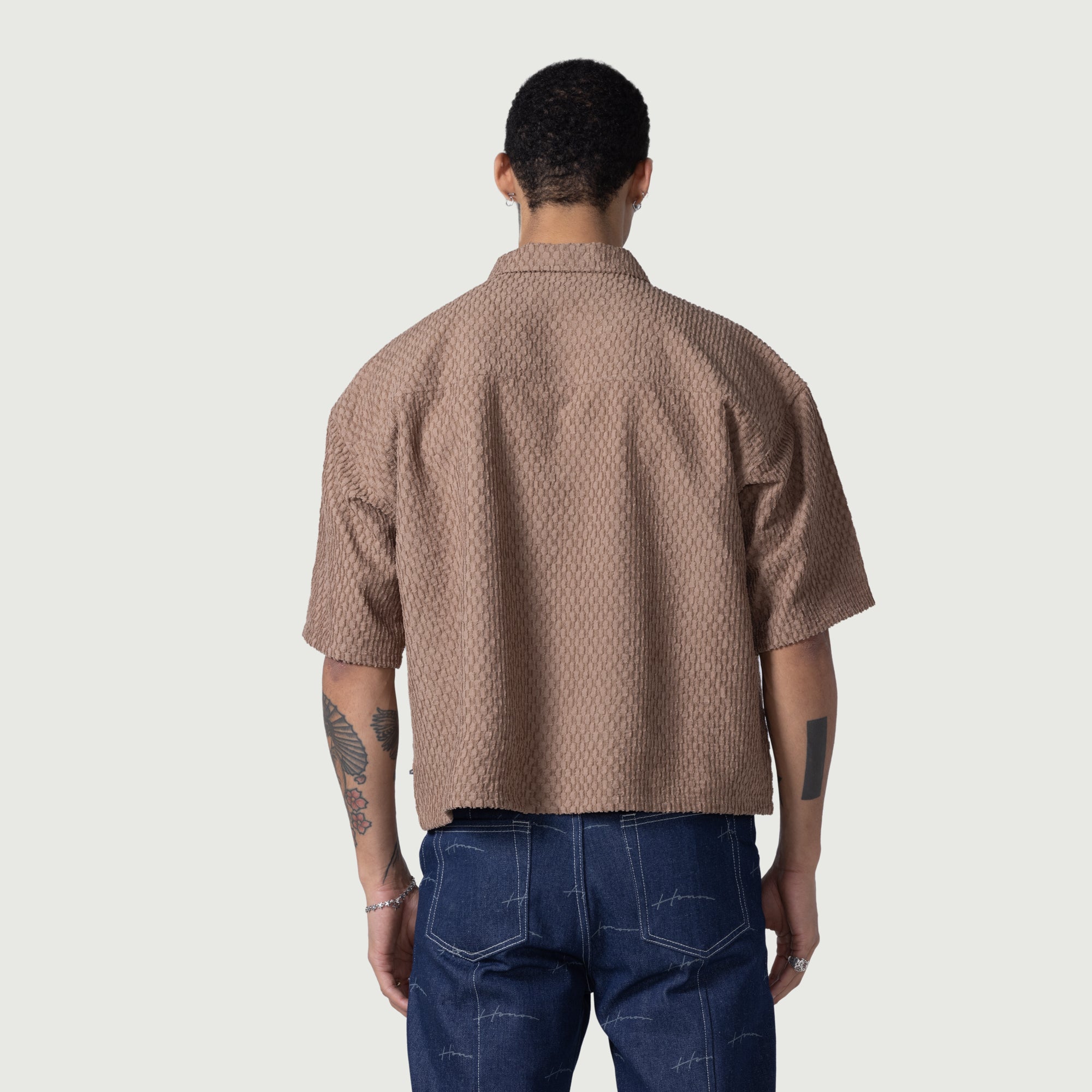 ★ POSZER★ half sleeve t-shirt brown 251HFSTS019F Regular-Fit Short-Sleeved Shirt - Brown/checked - Men | H&M US