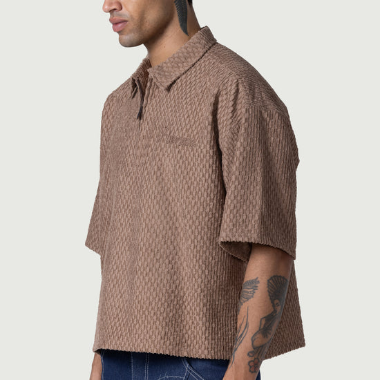 Textured Knit Qtr Zip - Brown