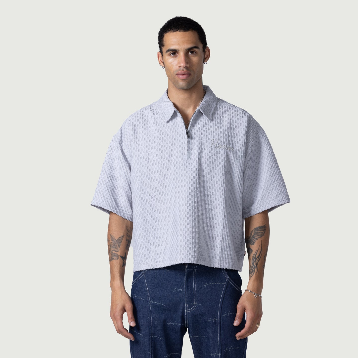 Textured Knit Qtr Zip - Grey