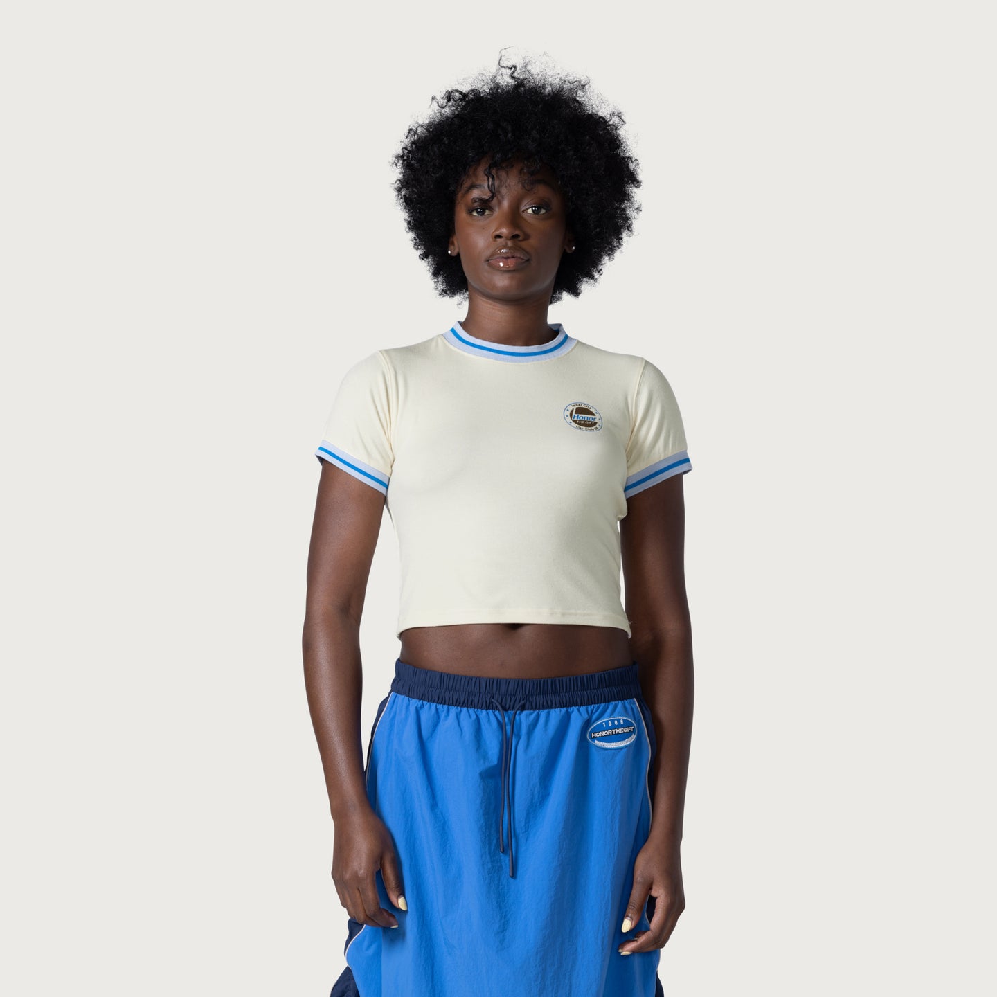 Women's Multi Color Ringer Tee - Blue