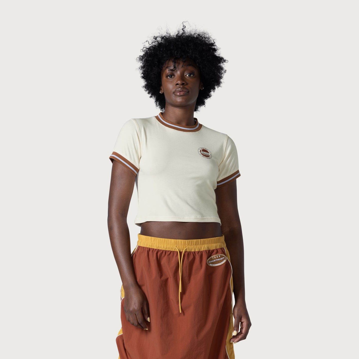 Women's Multi Color Ringer Tee - Brown