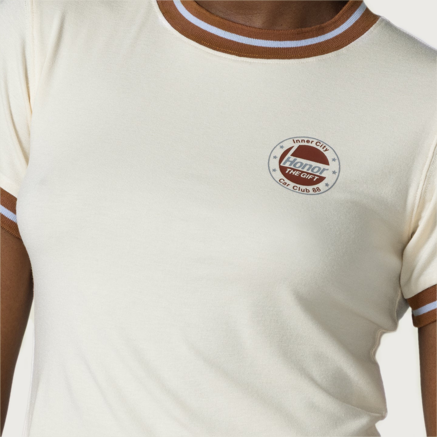 Women's Multi Color Ringer Tee - Brown