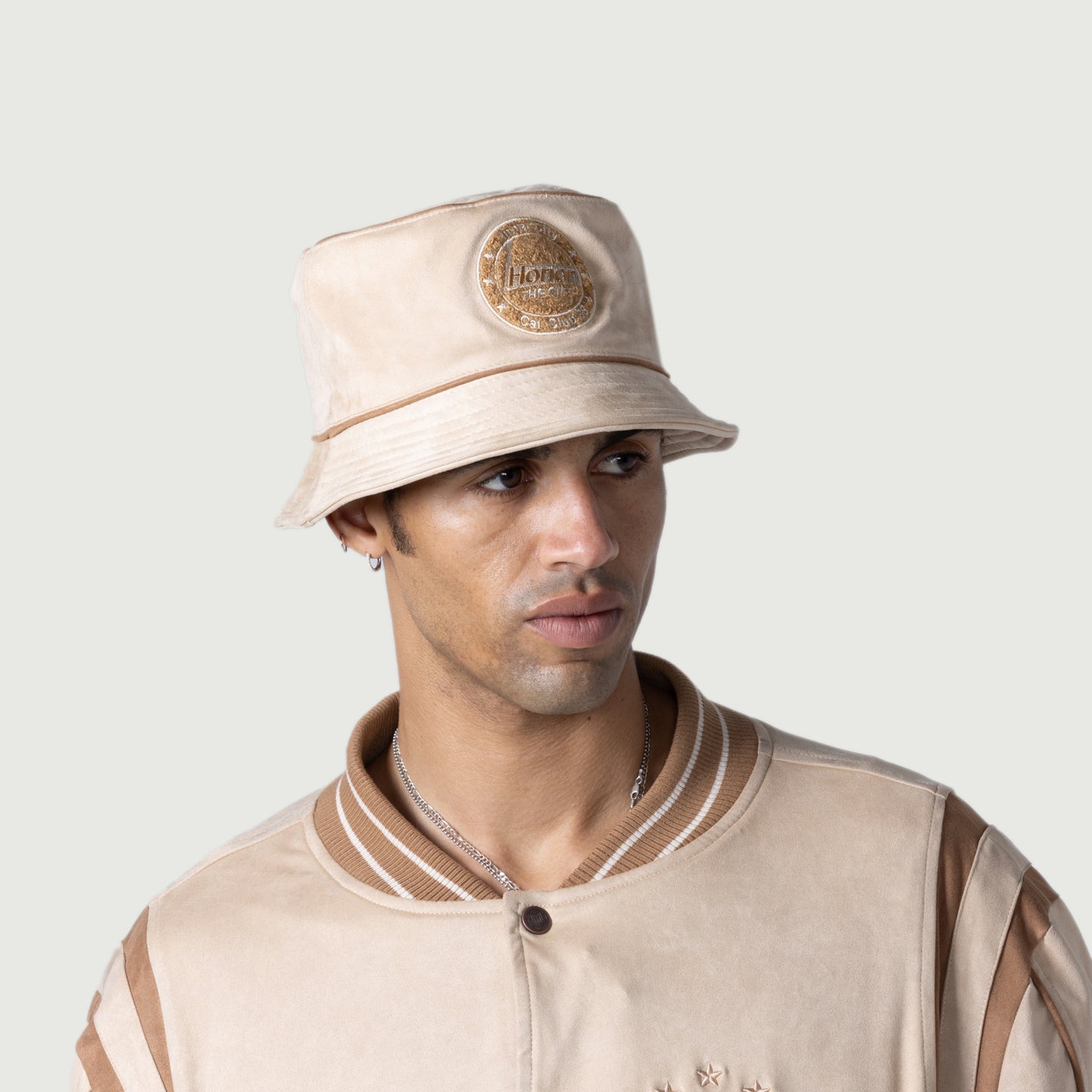 Faux Suede Bomber Bucket Hat - Bone