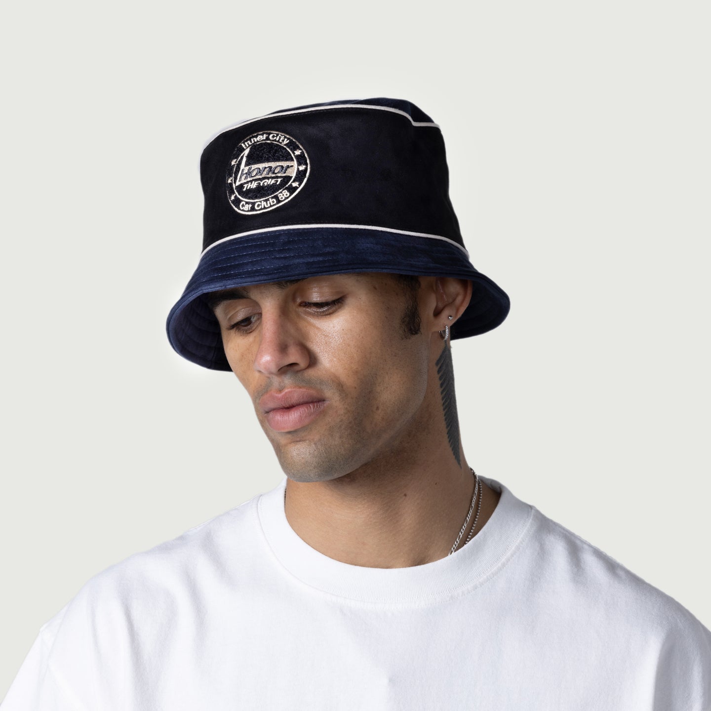 Faux Suede Bomber Bucket Hat - Navy