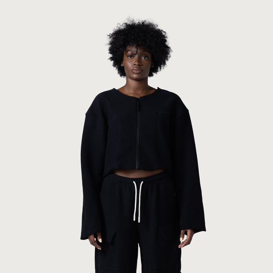 Honor Round Crop Zip Crew - Black