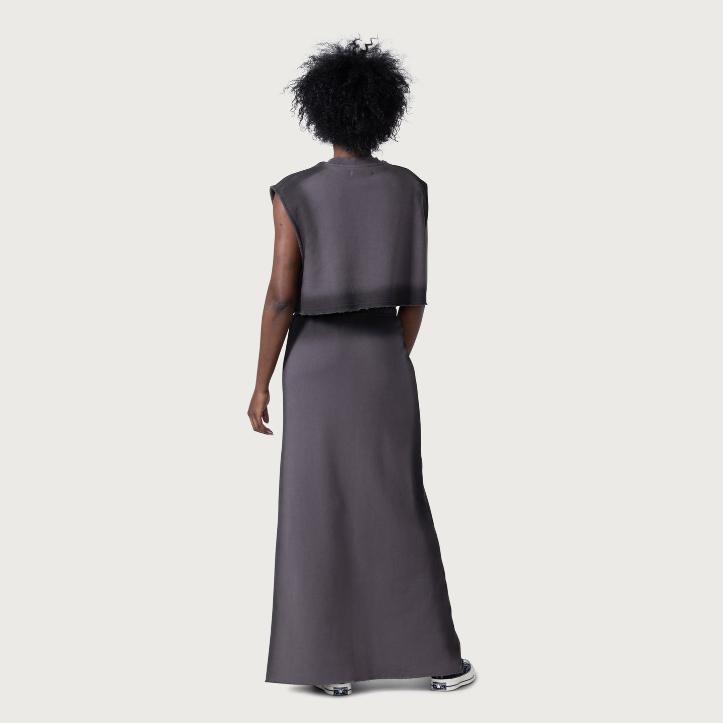 Spray Fleece Maxi Skirt - Black