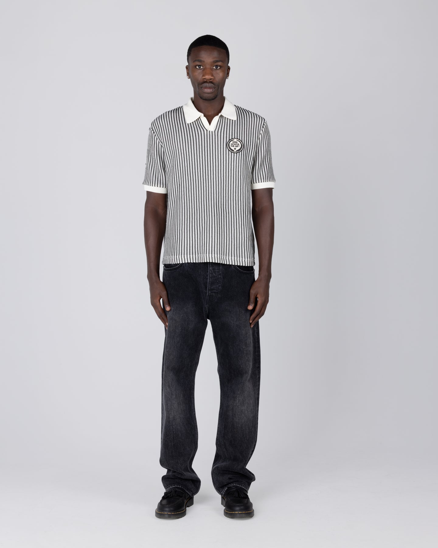 Striped Knit Polo - Bone