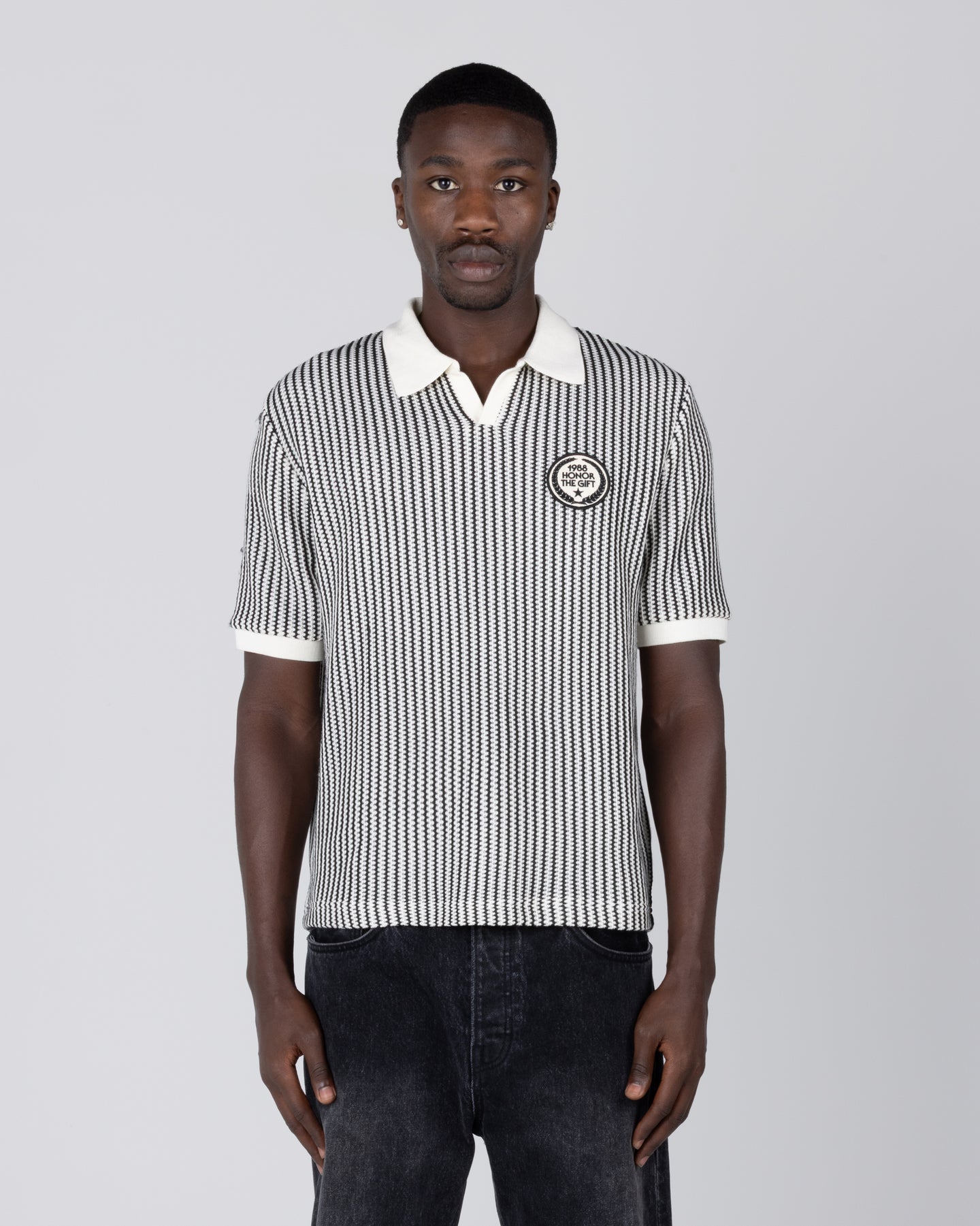 Striped Knit Polo - Bone