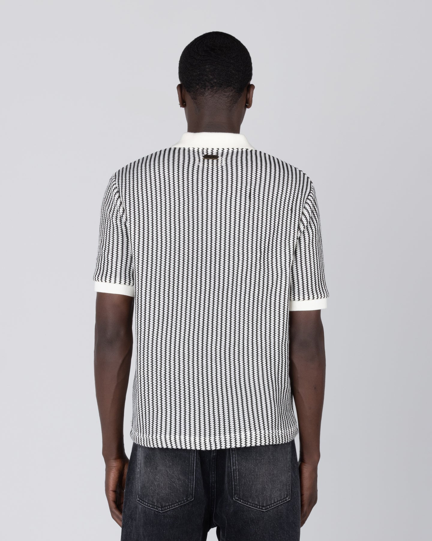 Striped Knit Polo - Bone
