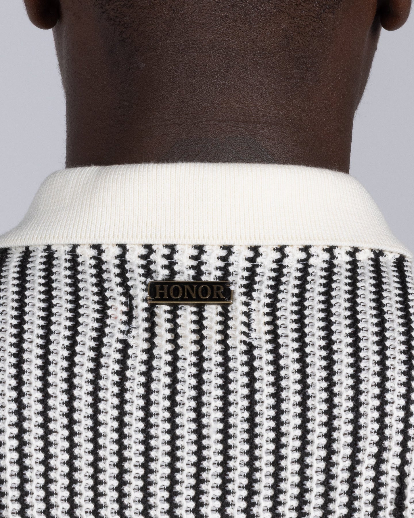 Striped Knit Polo - Bone
