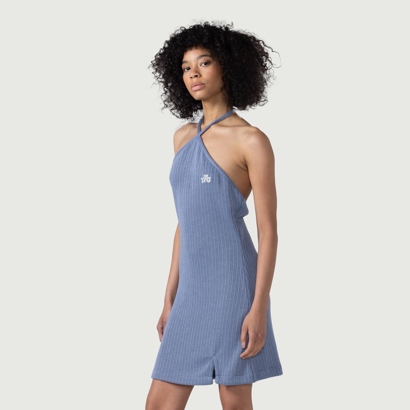 Womens 70's Halter Dress - Blue