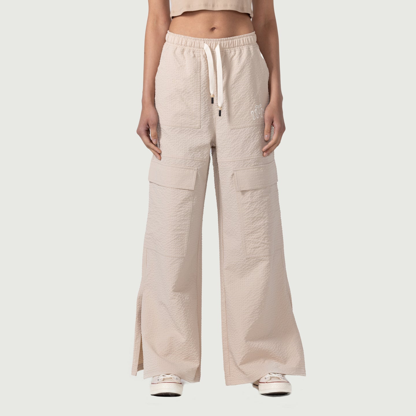 Womens Drawstring Loose Cargo Pant - Bone