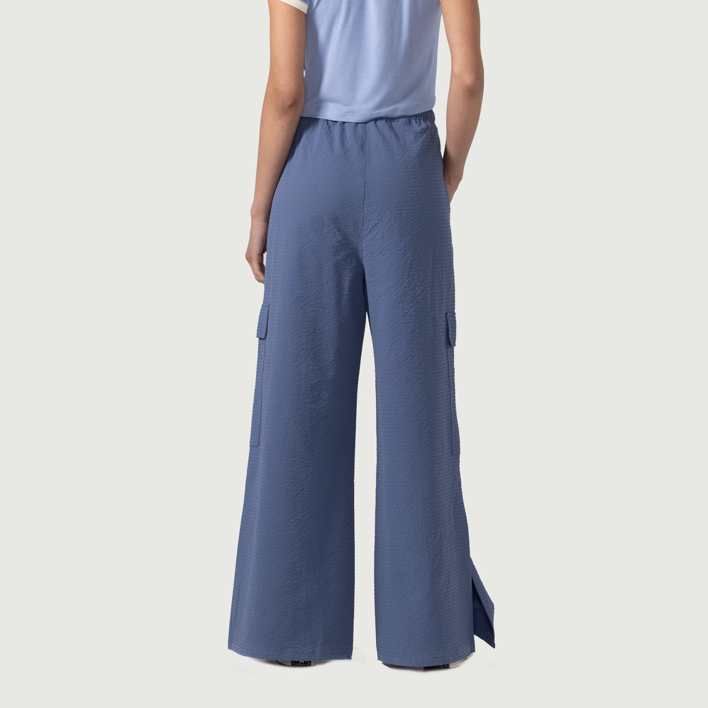 Womens Drawstring Loose Cargo Pant - Sky Blue