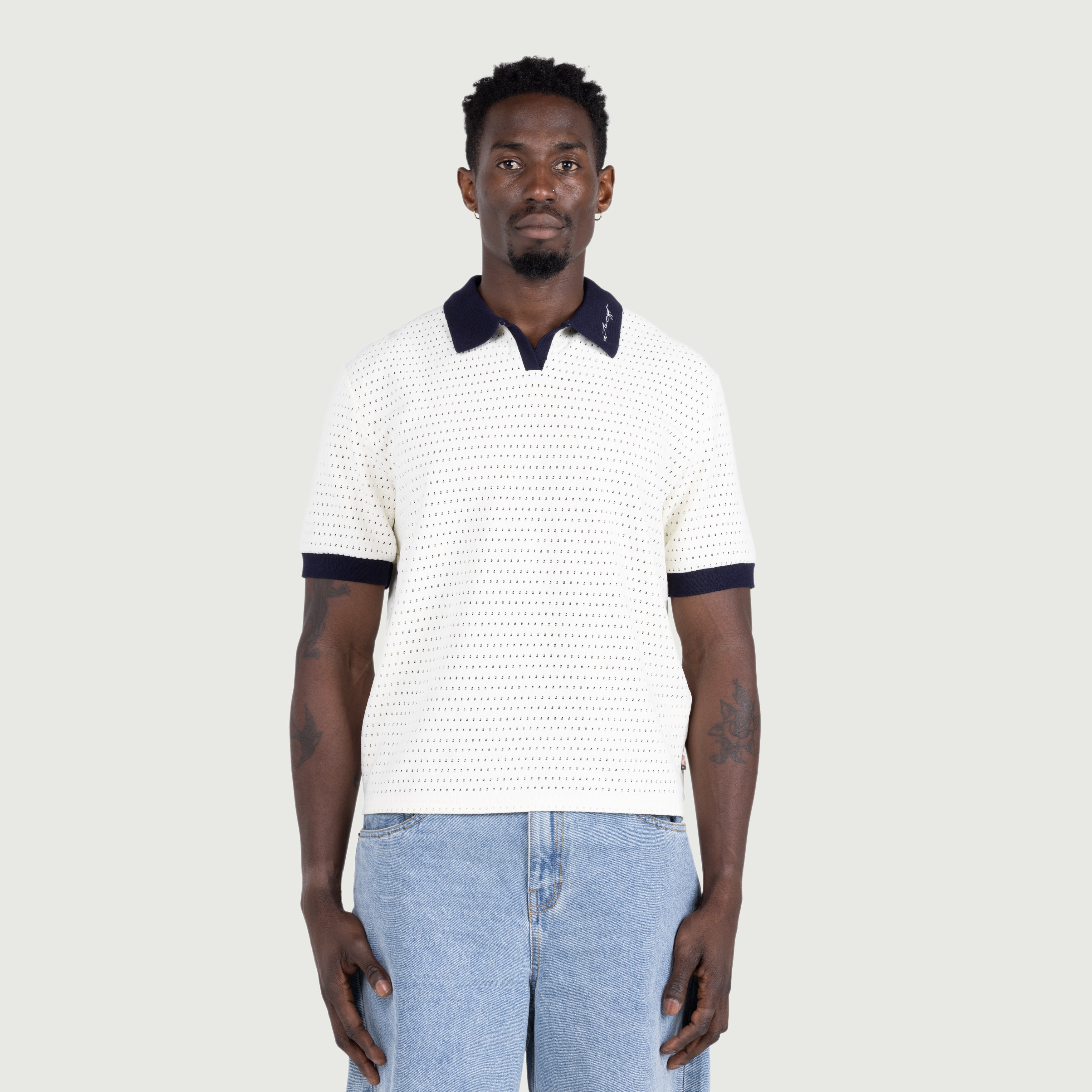 Pique Colorblock Polo - Bone