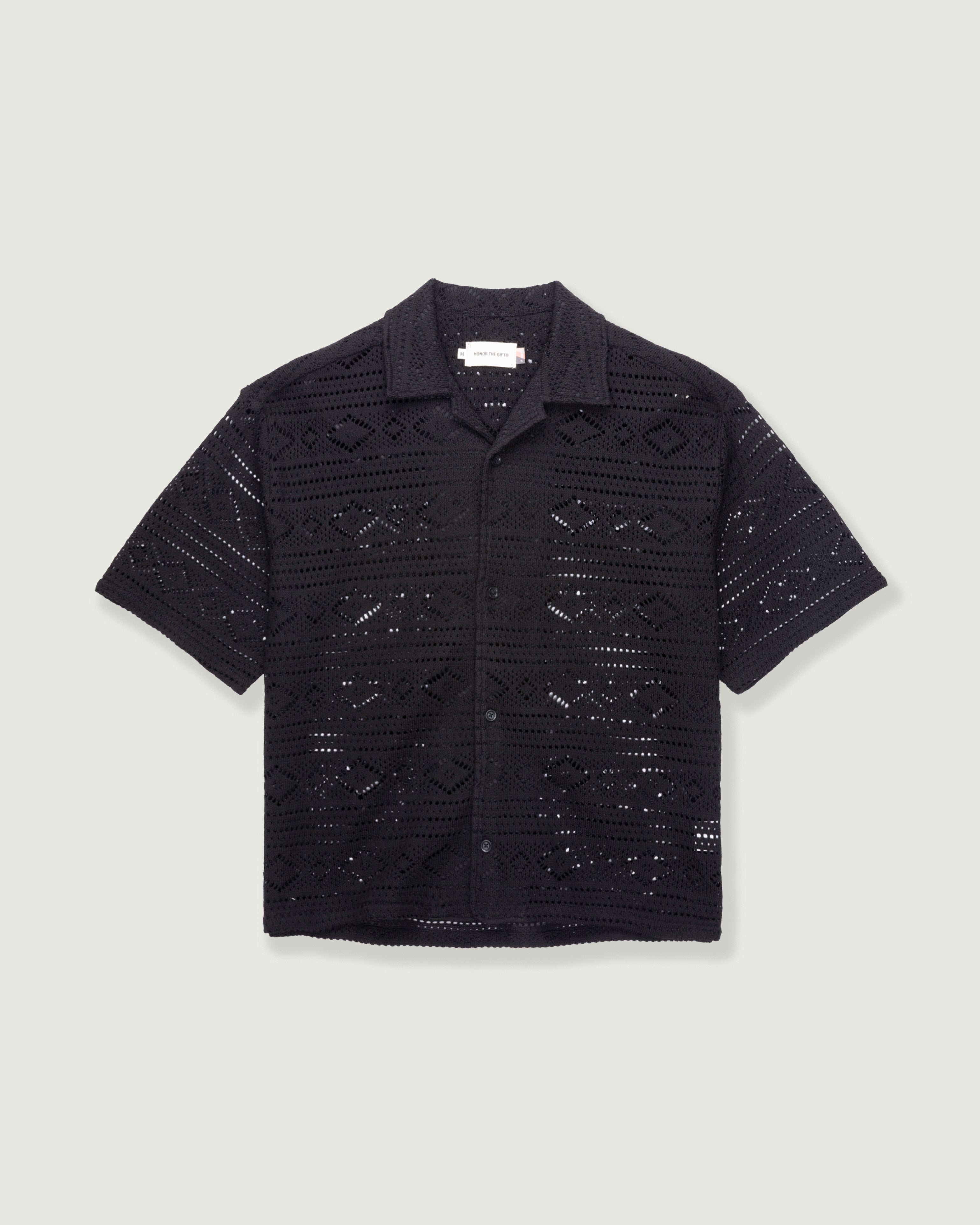 Pointelle Crochet Camp Collar - Black
