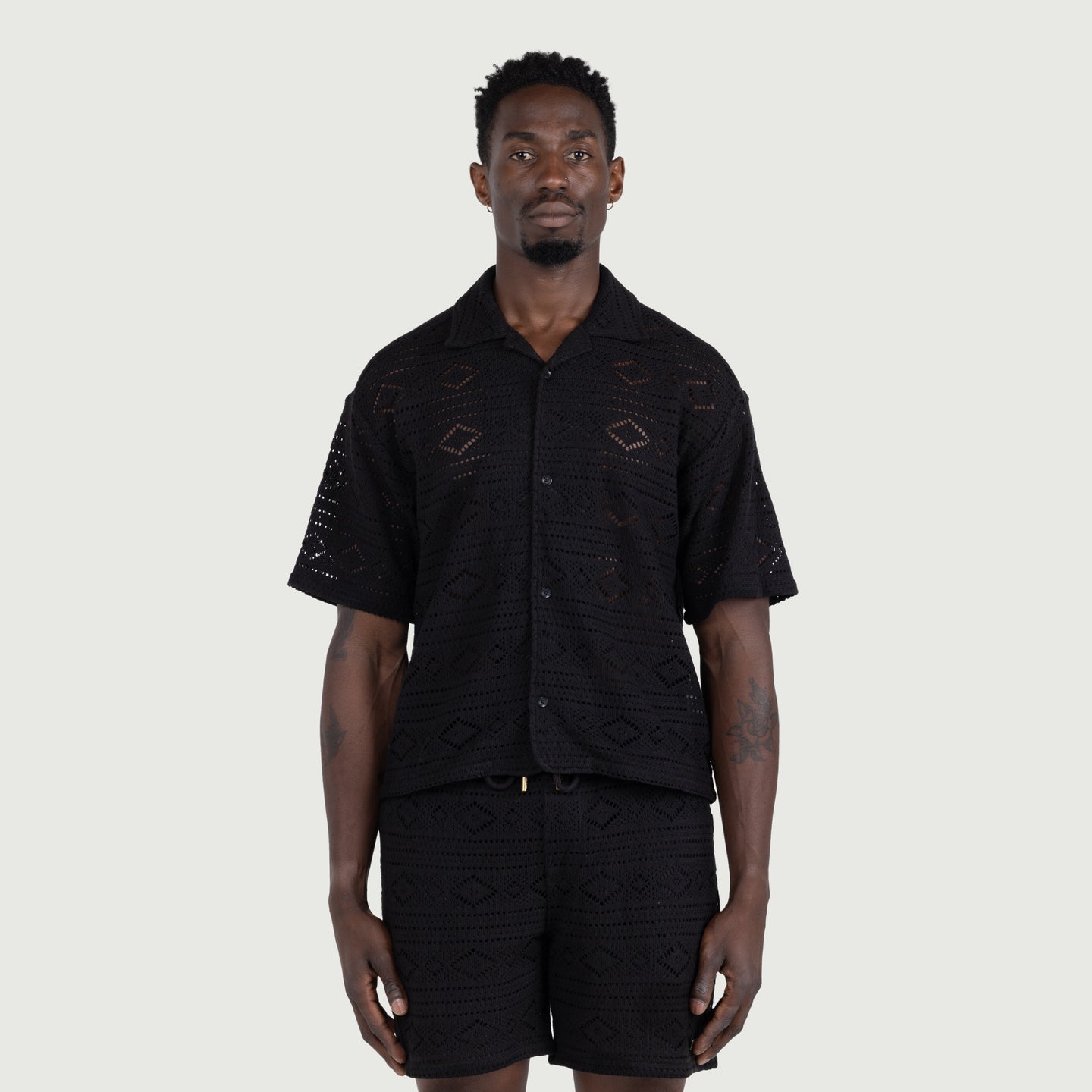 Pointelle Crochet Camp Collar - Black