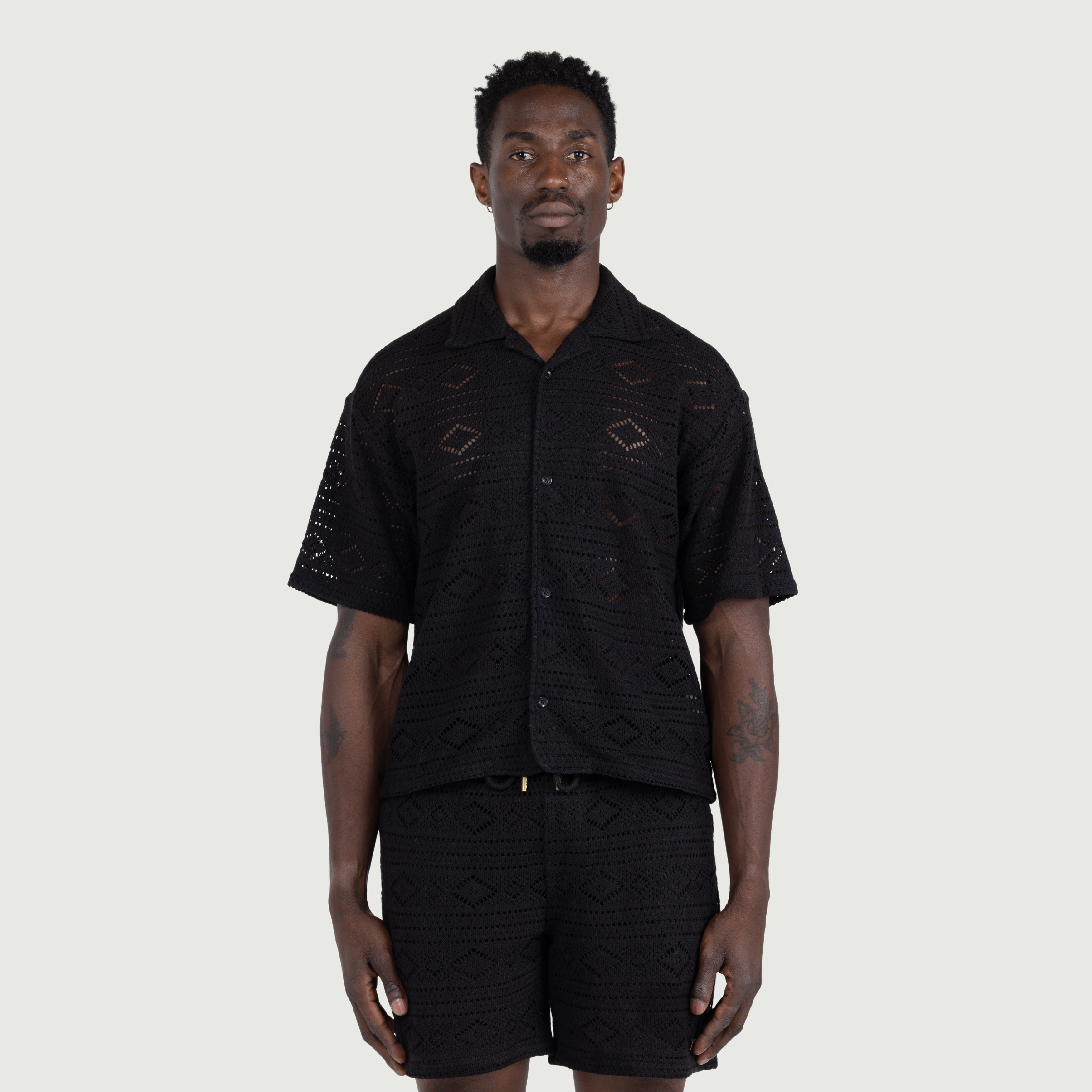 Pointelle Crochet Camp Collar - Black