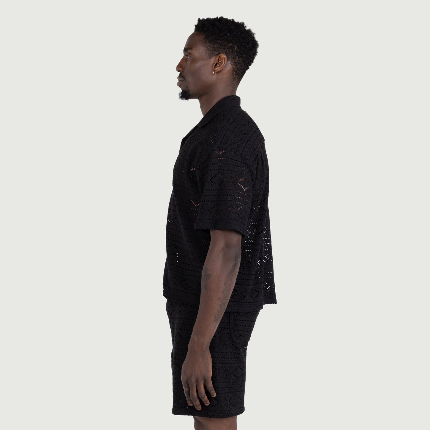 Pointelle Crochet Camp Collar - Black