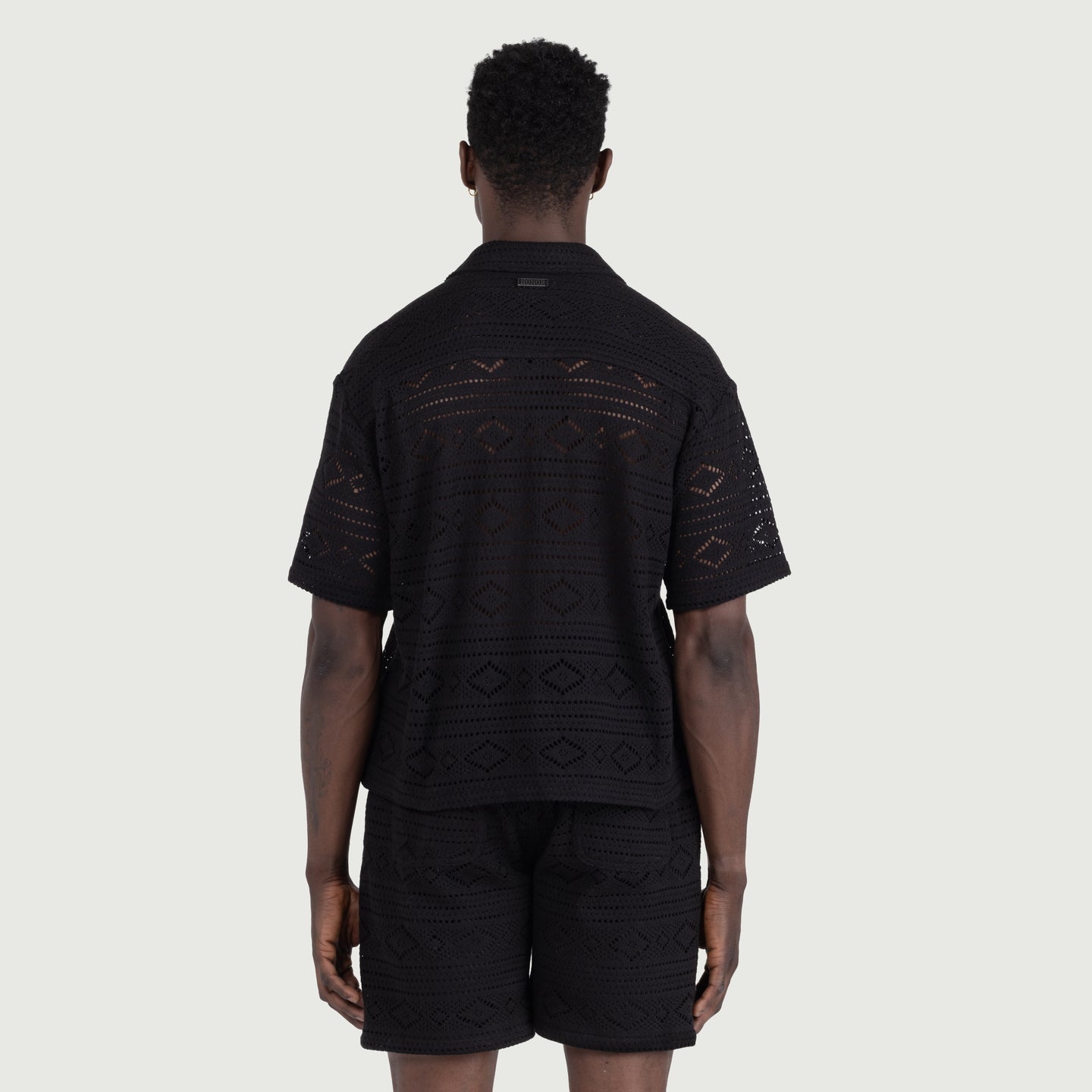Pointelle Crochet Camp Collar - Black