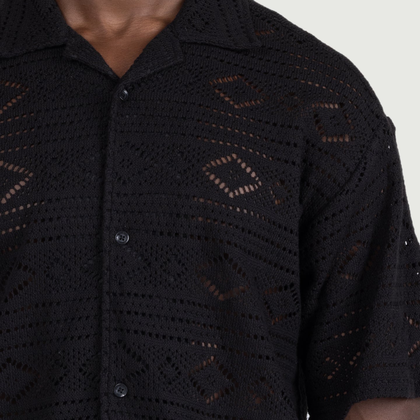 Pointelle Crochet Camp Collar - Black