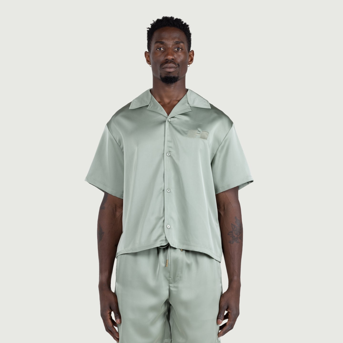 Satin Chest Logo Camp Collar - Sage