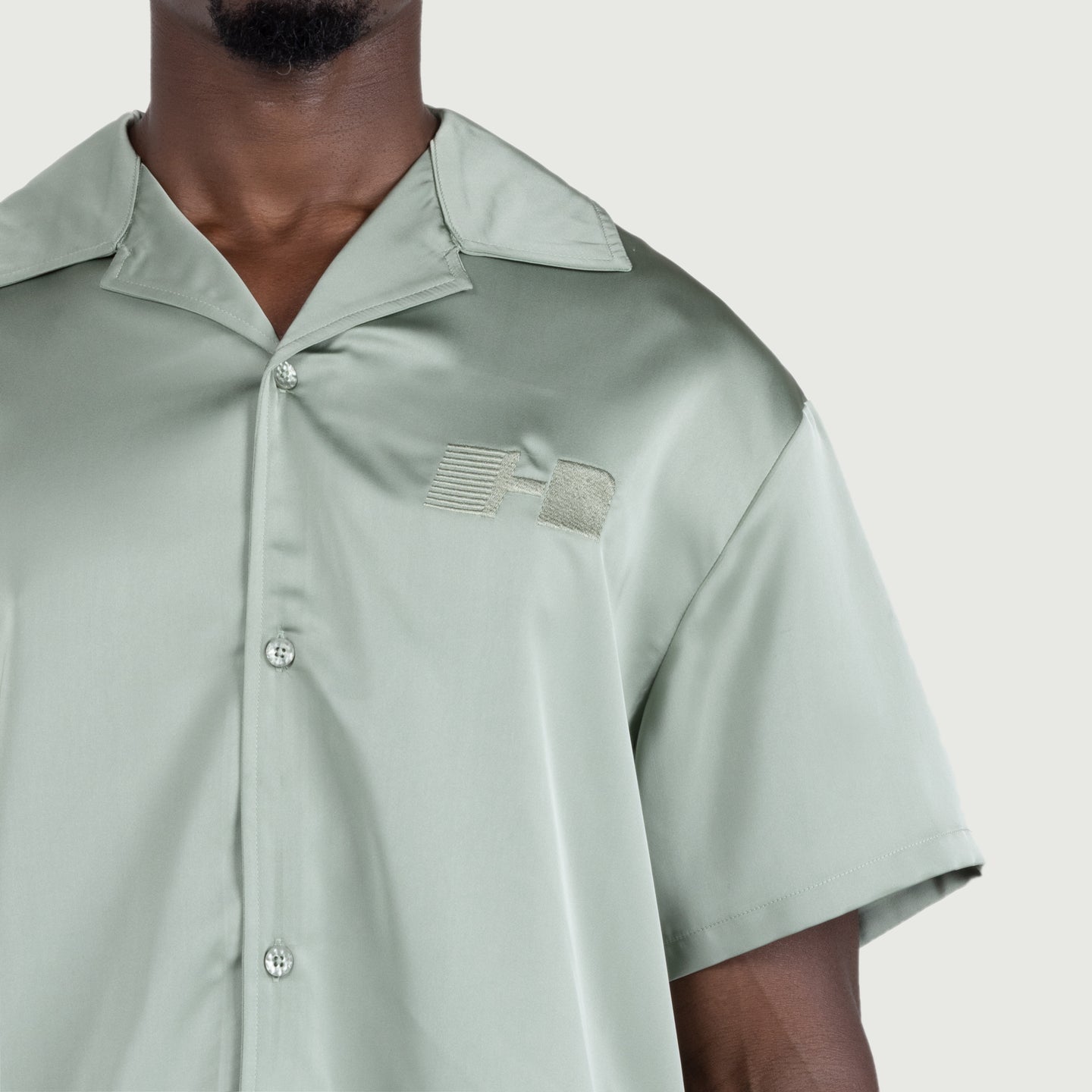 Satin Chest Logo Camp Collar - Sage