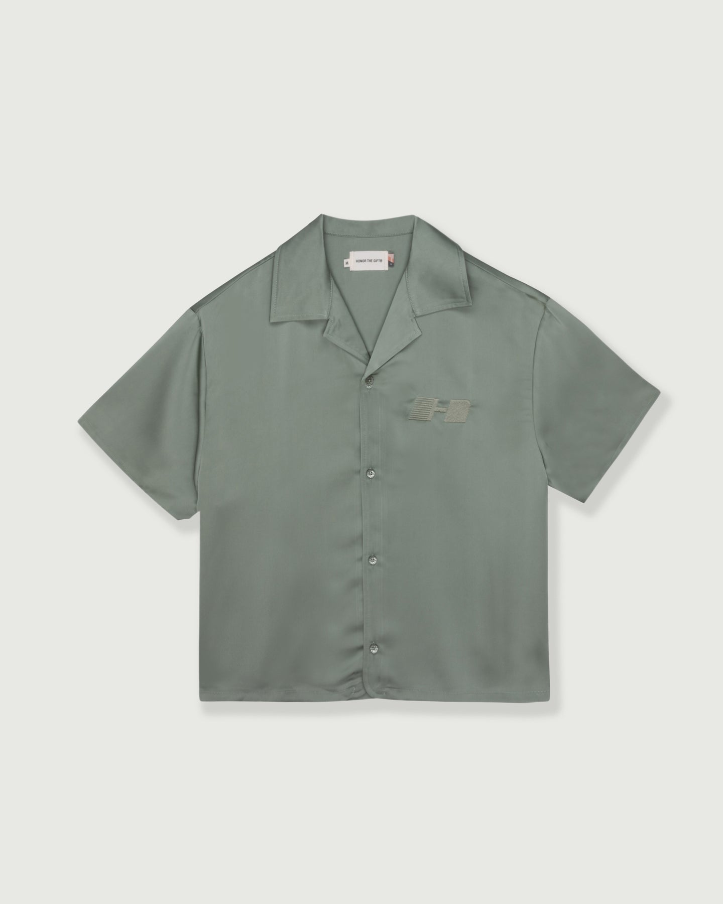 Satin Chest Logo Camp Collar - Sage
