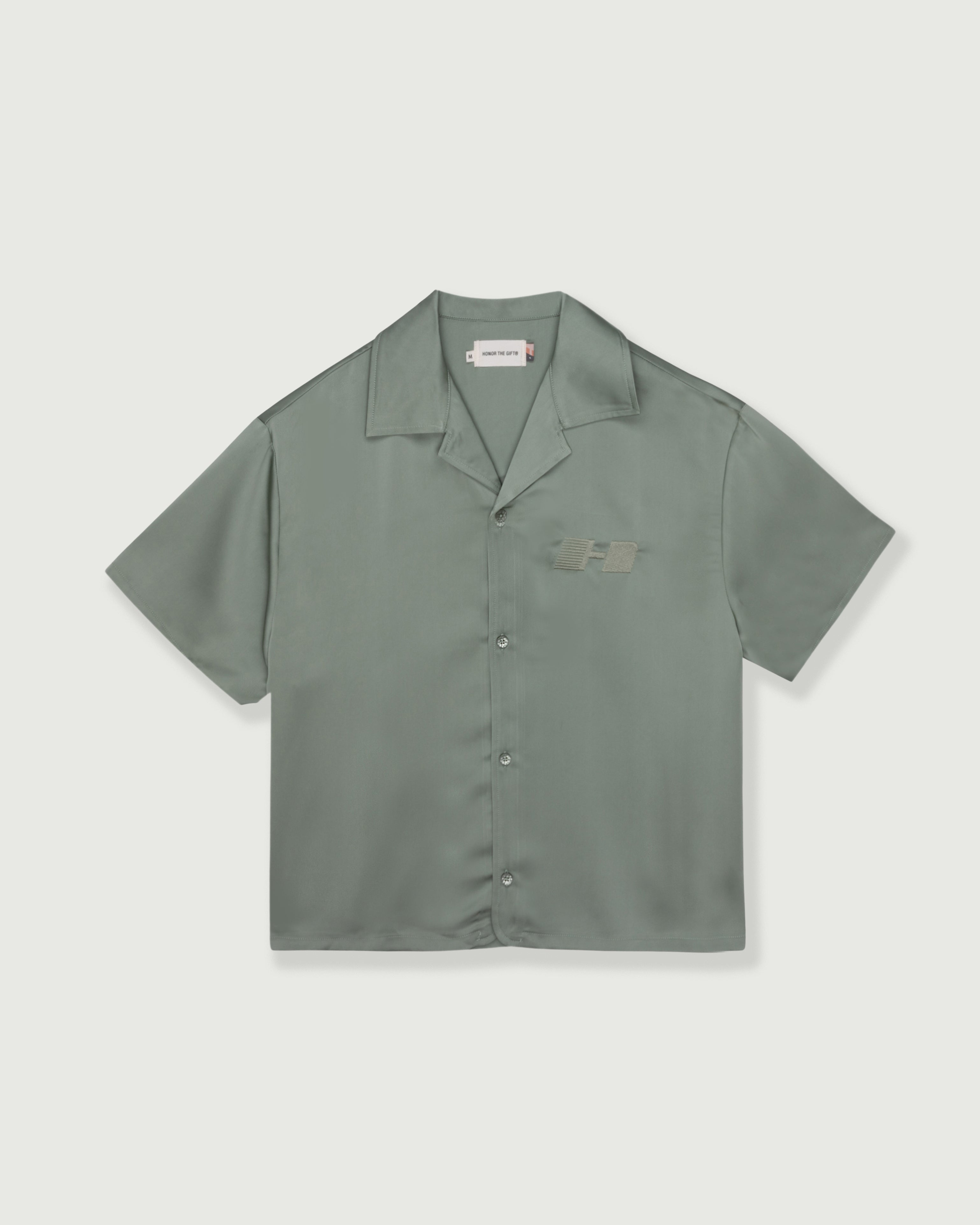 Satin Chest Logo Camp Collar - Sage