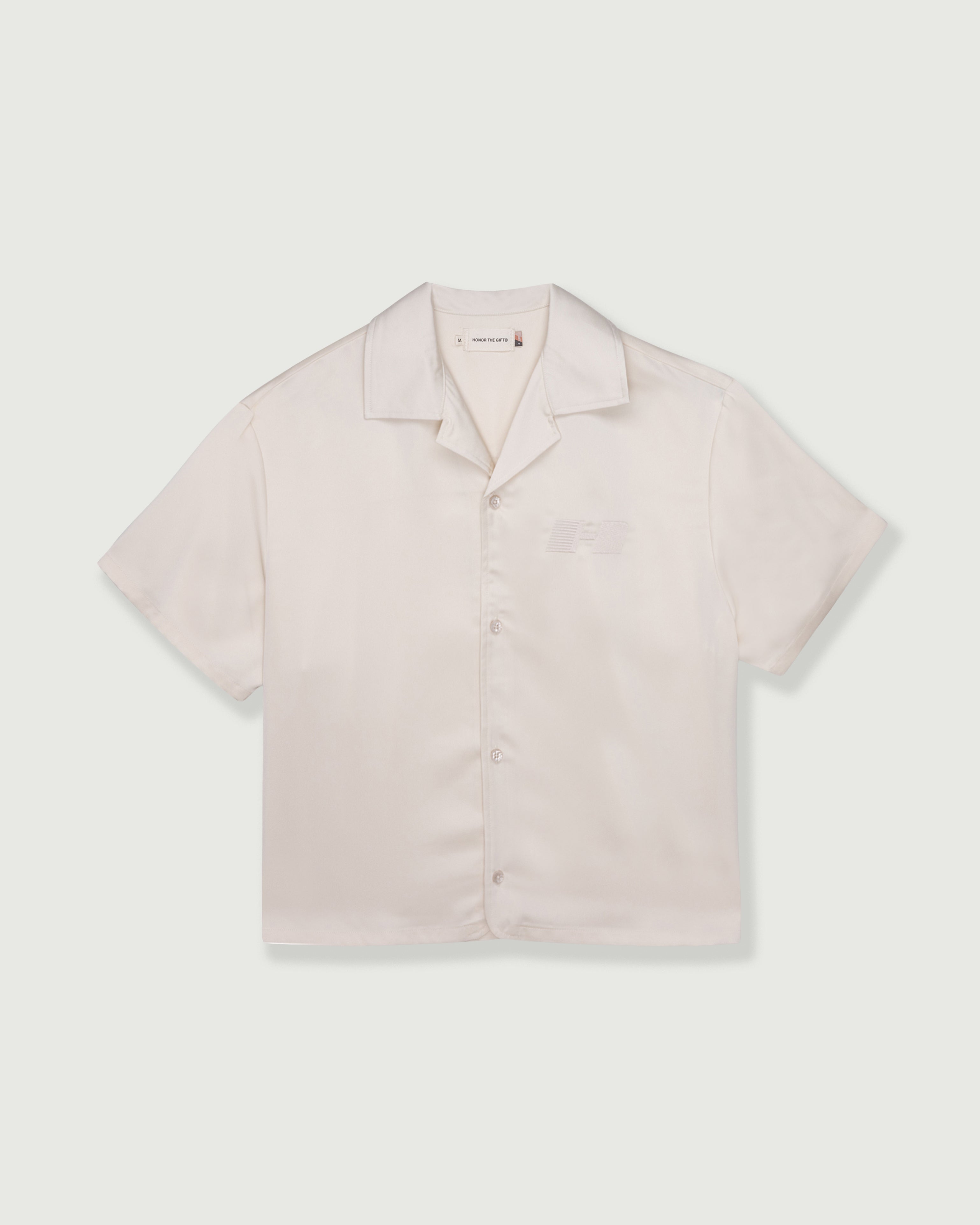 Satin Chest Logo Camp Collar - Sand