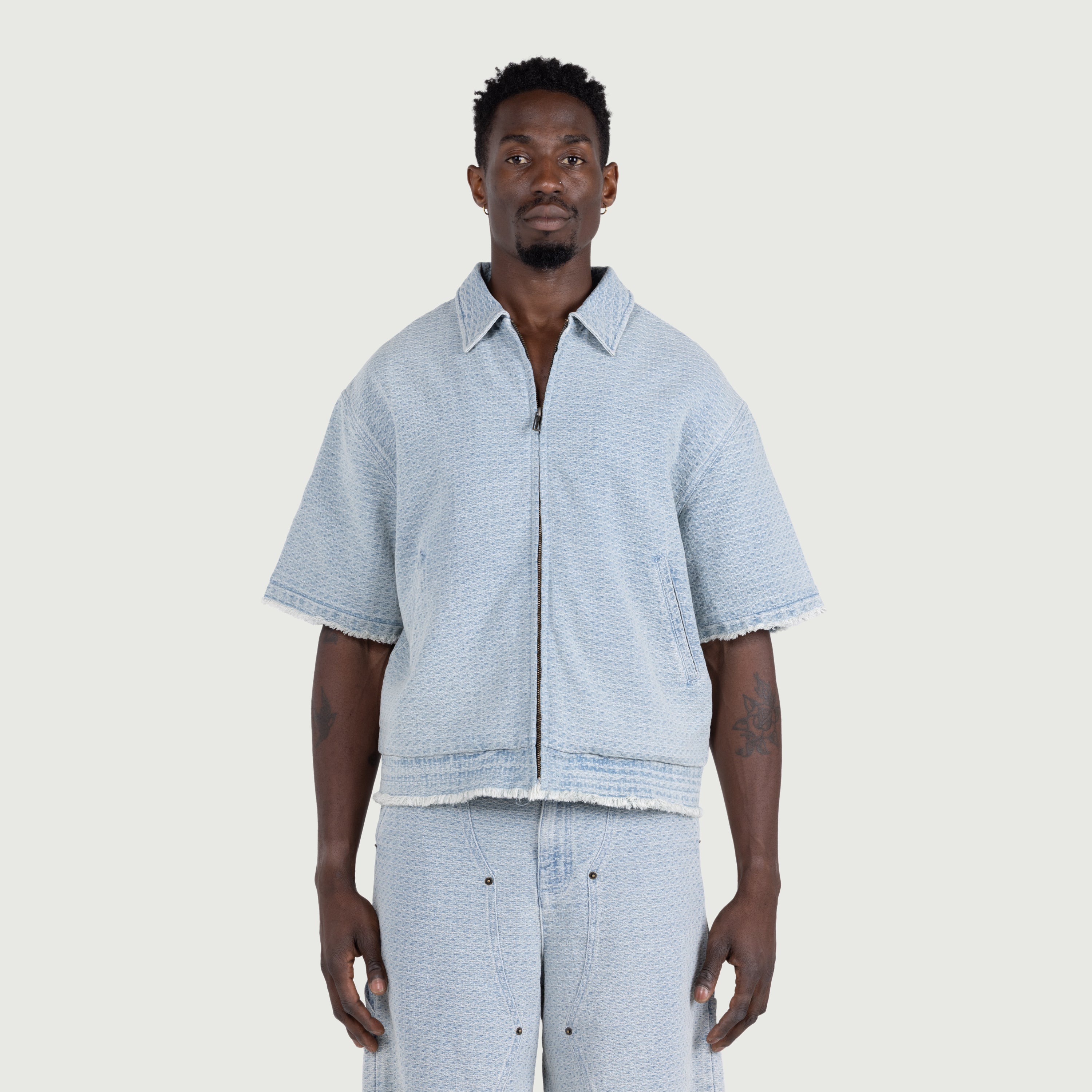 Vintage Indigo Zip Front Short Sleeve - Light Indigo