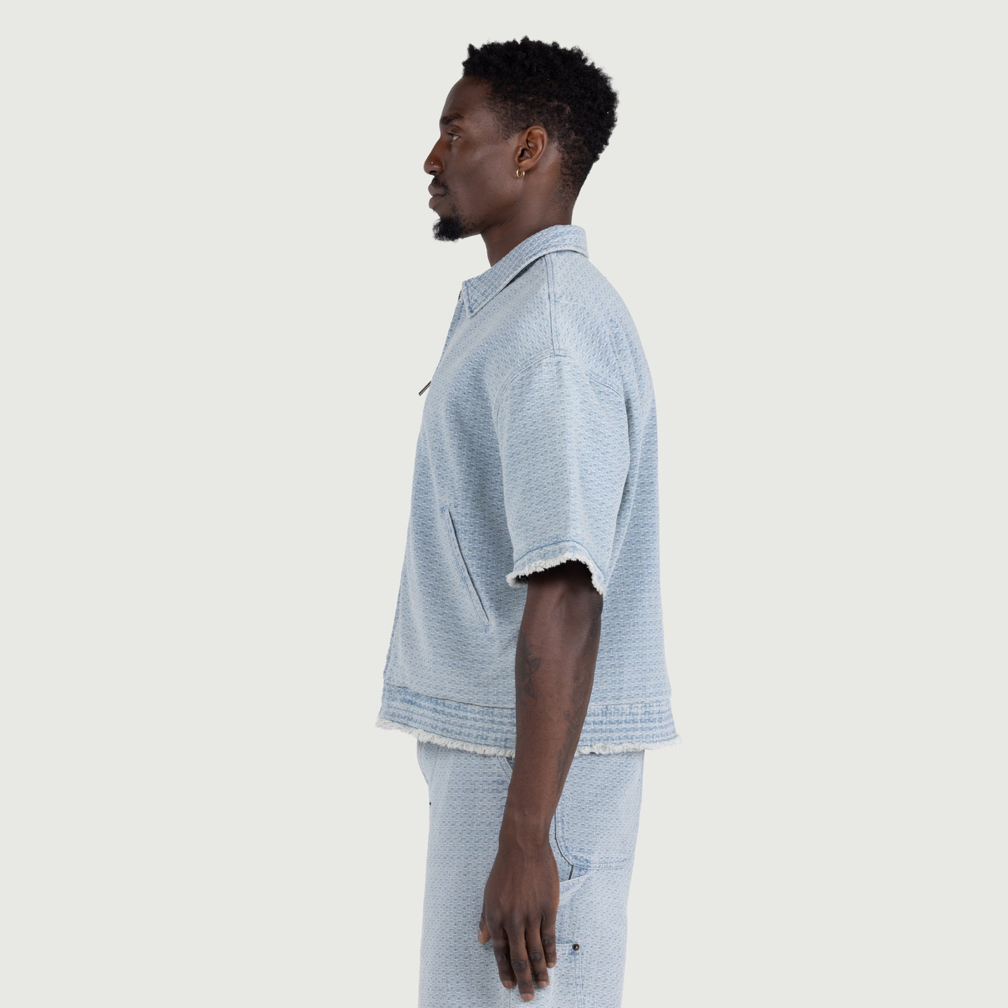 Vintage Indigo Zip Front Short Sleeve - Light Indigo