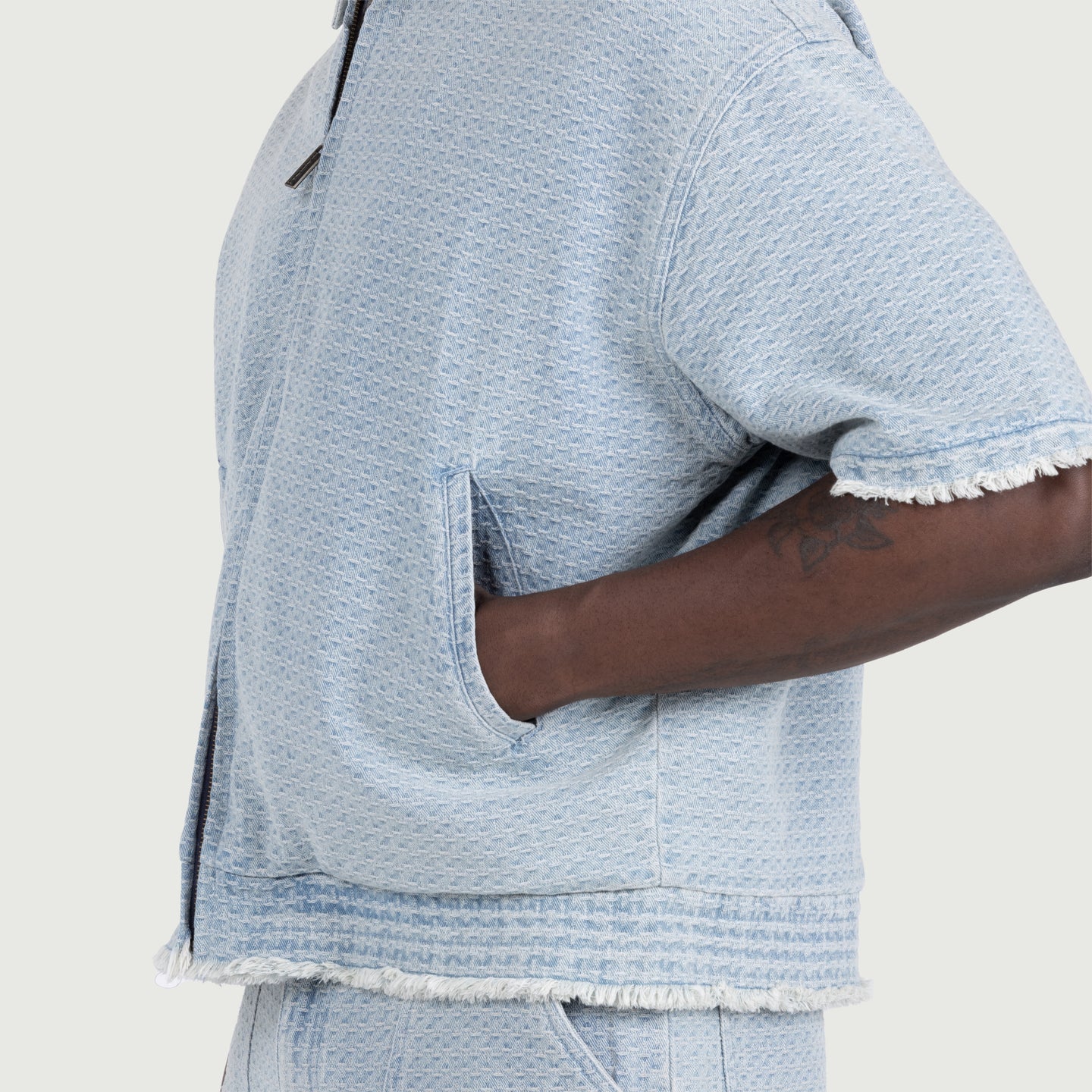 Vintage Indigo Zip Front Short Sleeve - Light Indigo