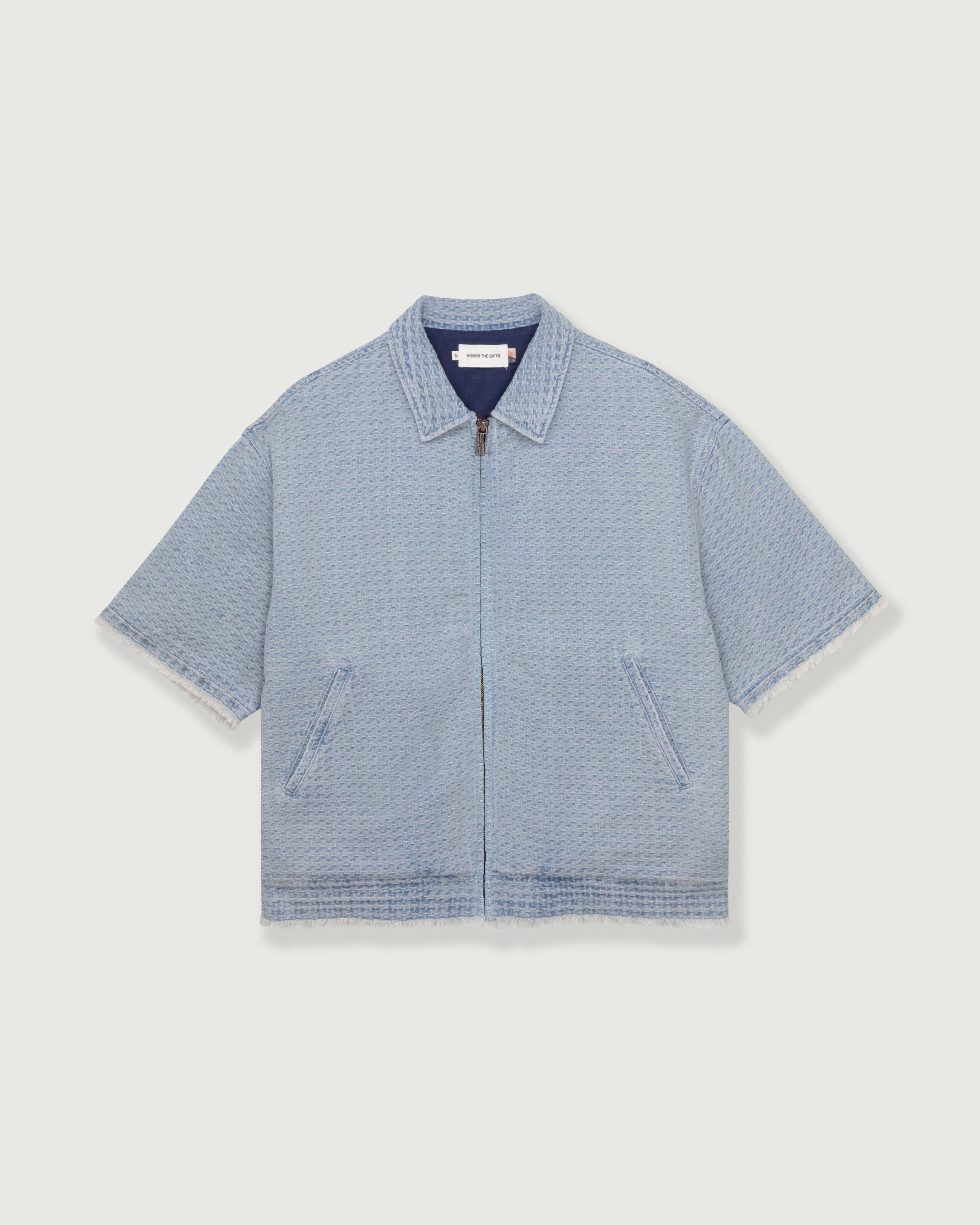 Vintage Indigo Zip Front Short Sleeve - Light Indigo
