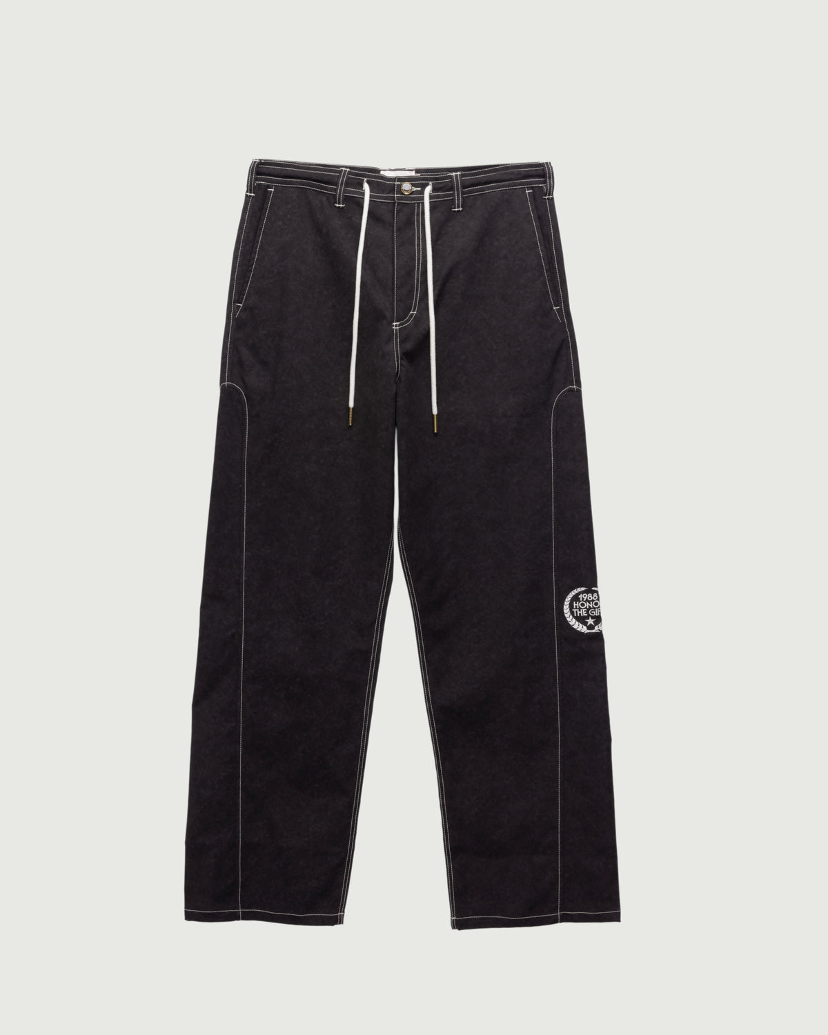 Twill Embroidered Pant - Black