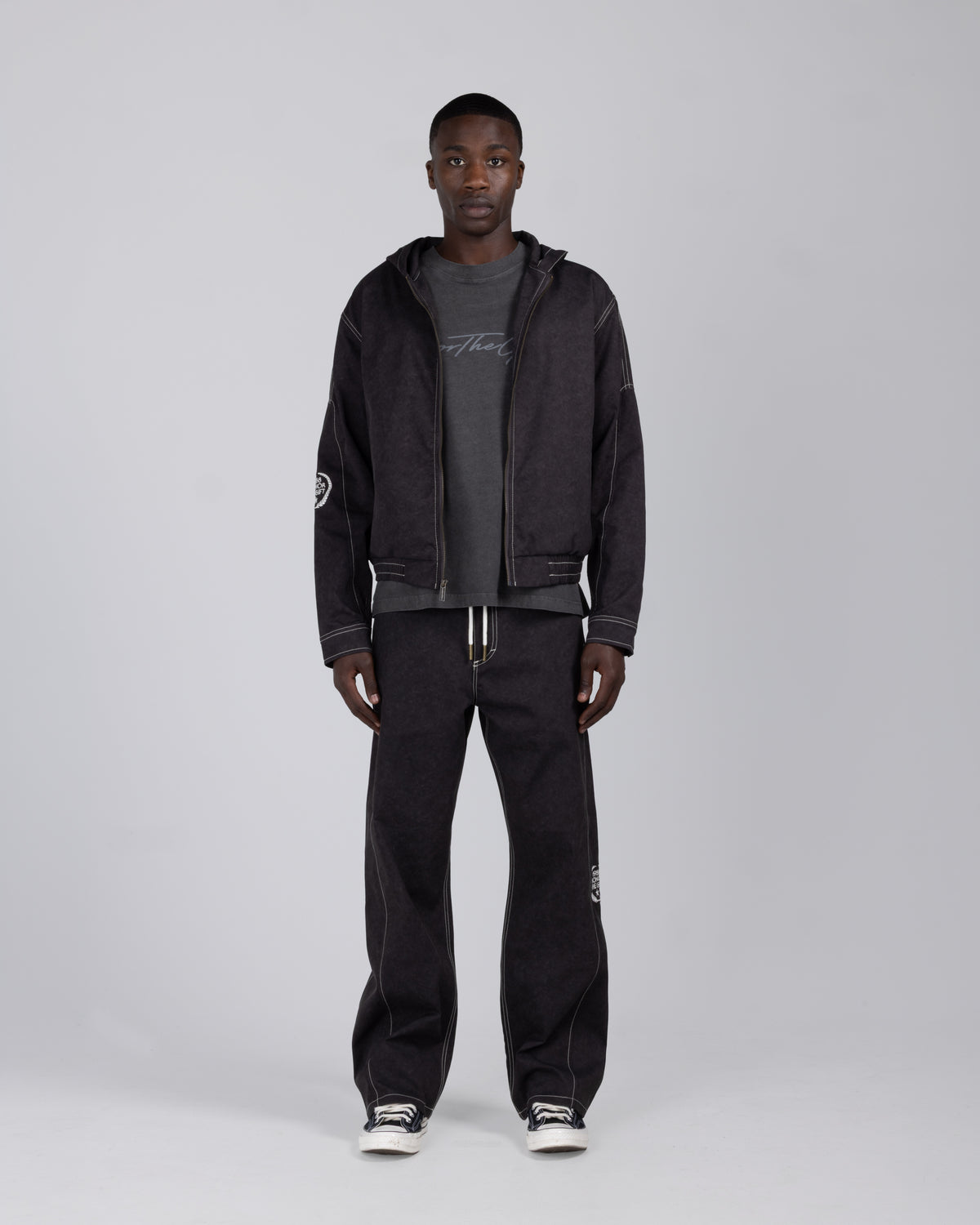 Twill Embroidered Pant - Black