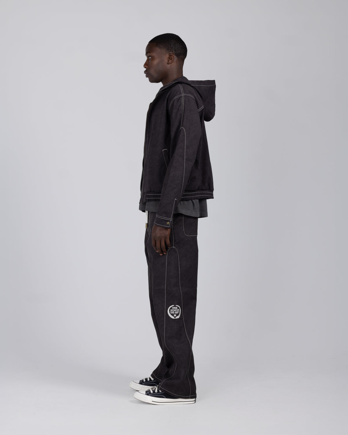 Twill Embroidered Pant - Black